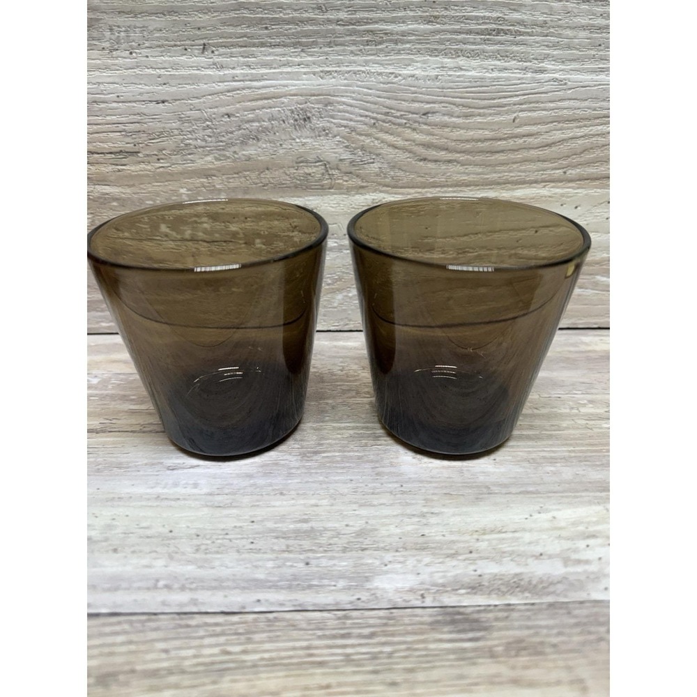 Iittala Kartio Smoke Brown Glass Tumblers Set 2 Kaj Franck Finland 3 1/8" Kartio